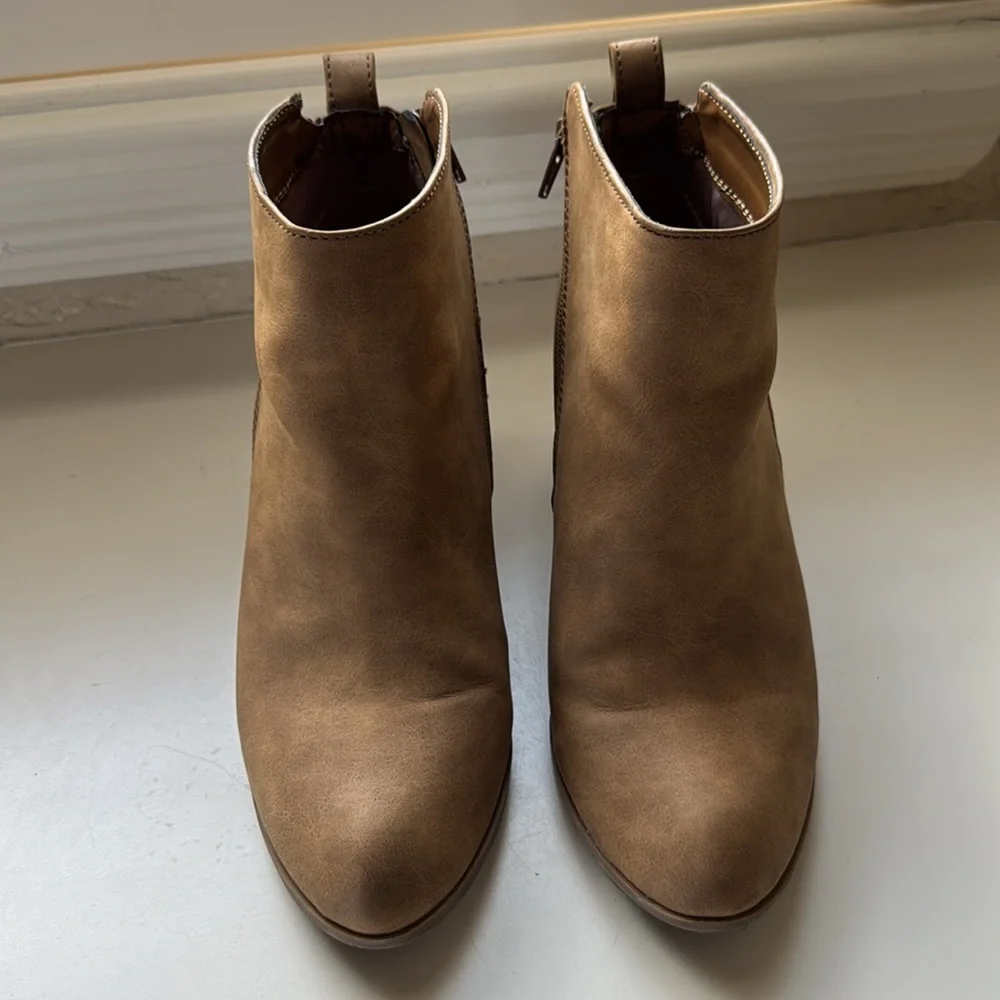 Express Brown Suede Ankle Booties with Western Flair